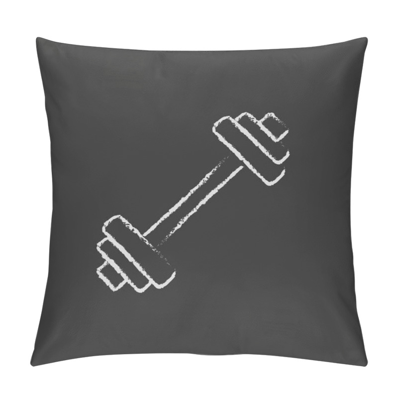 Personality  Dumbbell Icon Drawn In Chalk. Pillow Covers