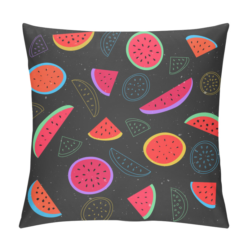 Personality  Seamless Pattern With Ripe Watermelon Symbol Over Black Background. Vector Textile Print Ornament. Fashion, Grunge Wallpaper Cool Design. Abstract, Melon Fruits Ornament Patterns Pillow Covers