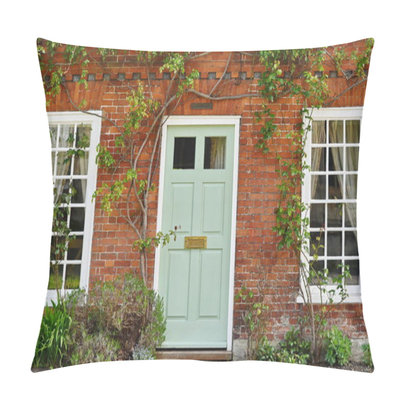 Personality  Cozy House With Brick Wall, White Windows And Door And Plants Around Pillow Covers