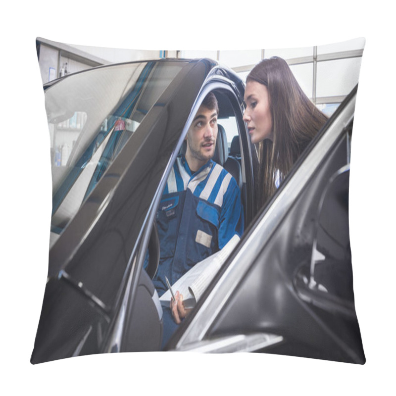 Personality  Mechanic And Customer In Garage Pillow Covers