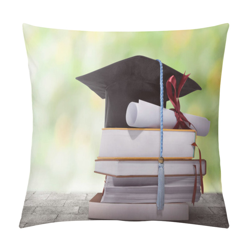 Personality  Graduation Hat With Degree Paper On A Stack Of Books Pillow Covers