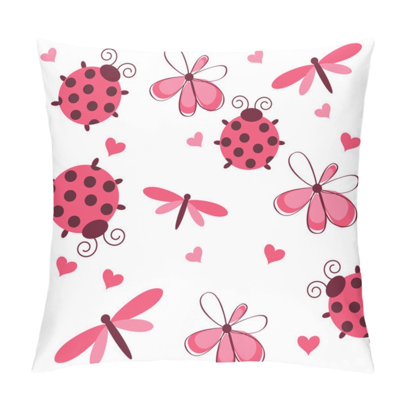 Personality  Romantic Seamless Pattern With Dragonflies, Ladybugs, Hearts And Pillow Covers