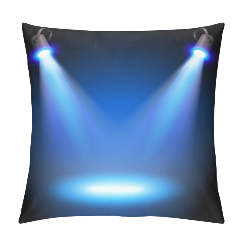 Personality  Two Reflectors With Headlight Beams On Blue Background - Place For Your Text Or Object. Illustration. Pillow Covers