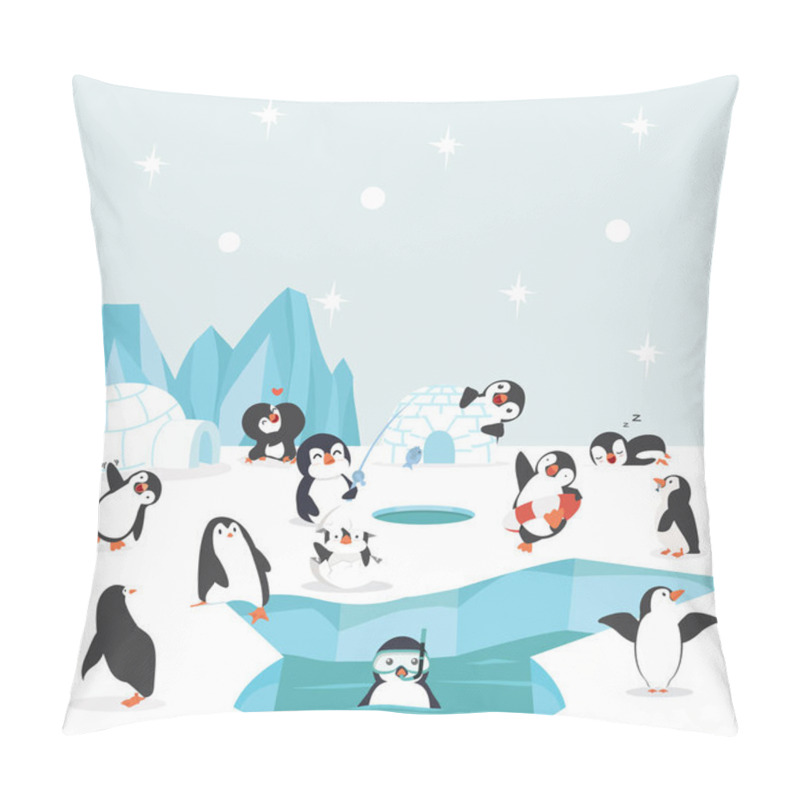 Personality  Group Of Penguins North Pole Arctic In The Ocean Pillow Covers