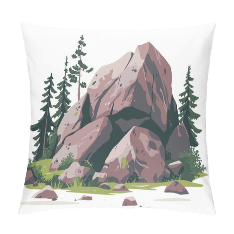 Personality  Large Rock In A Forest Clearing Stock Image Isolated Vector Style Illustration Pillow Covers