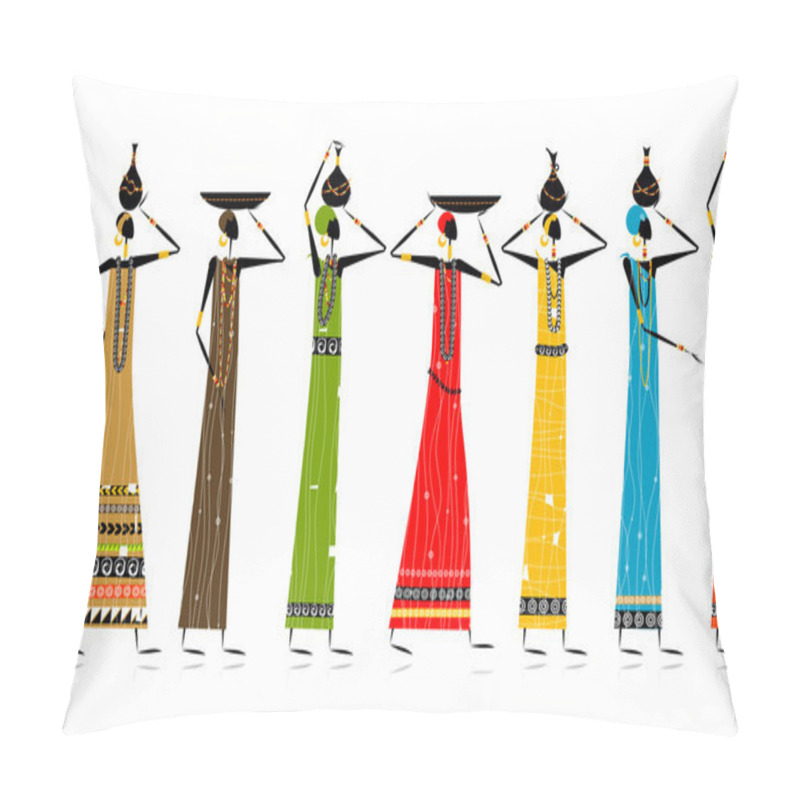 Personality  Ethnic Women With Jugs, Seamless Background For Your Design Pillow Covers