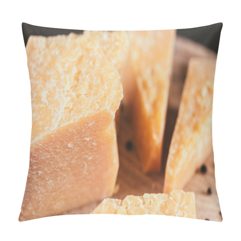 Personality  Close-up View Of Gourmet Parmesan Cheese With Peppercorns On Wooden Cutting Board Pillow Covers