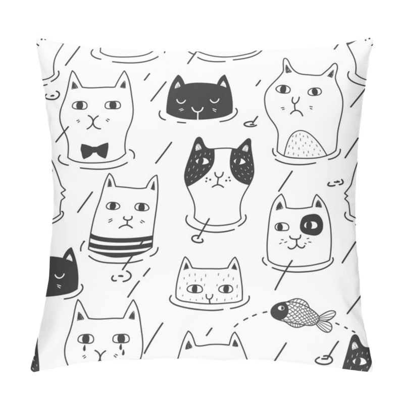 Personality  Black And White Seamles Pattern With Cute Cats In The Pool. Pillow Covers