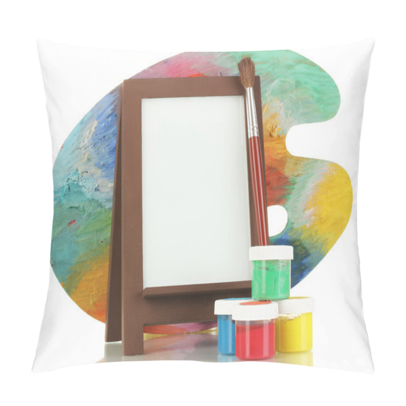 Personality  Photo Frame As Easel With Artist's Tools Isolated On White Pillow Covers