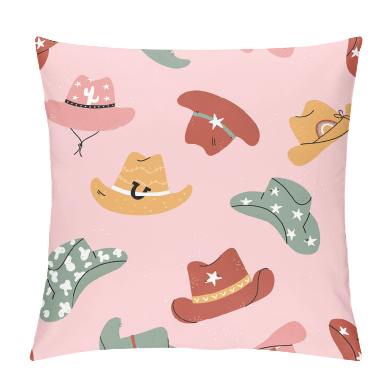 Personality  Lovely Illustrated Cowboy Hats With Different Ornaments, Cactus, Horseshoe, Stars. Vector Hand Drawn Illustration, Seamless Pattern, Great For Textiles, Wallpapers, Wrapping. Pillow Covers