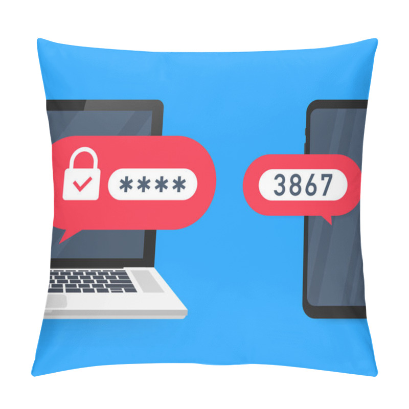 Personality  Two Step Authentication Vector Illustration, Flat Cartoon Smartphone And Computer Safety Login Or Signin. Vector Illustration. Pillow Covers