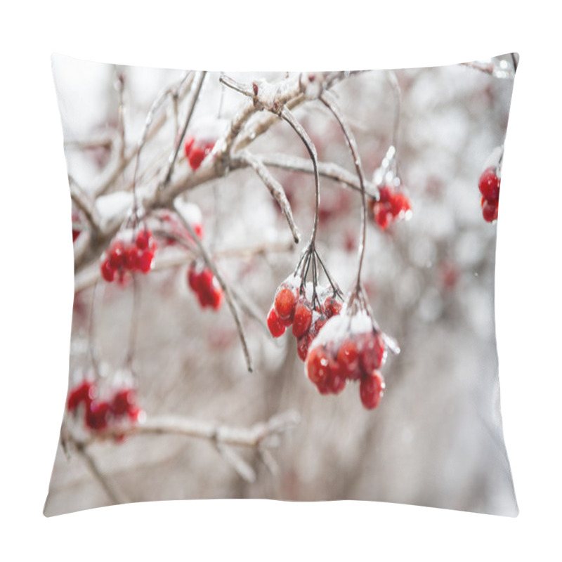 Personality  Red Rowan Tree In Winter Forest Pillow Covers