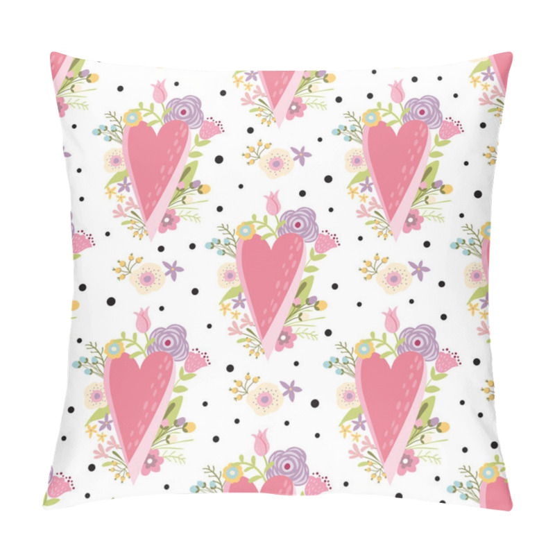 Personality  Romantic Pink Hearts Pattern Decorated Cute Flowers. Valentines Day Love Seamless Background Pillow Covers