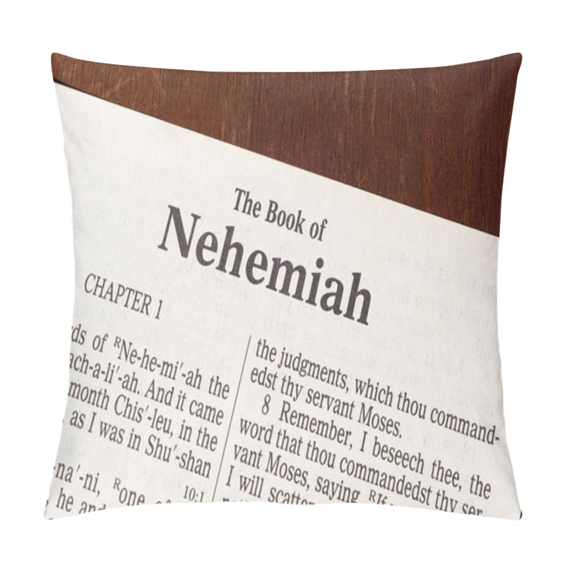 Personality  This Is The King James Bible Translated In 1611.  There Is No Copyright.  Macro Photo Of The Title Page Of Nehemiah. Pillow Covers