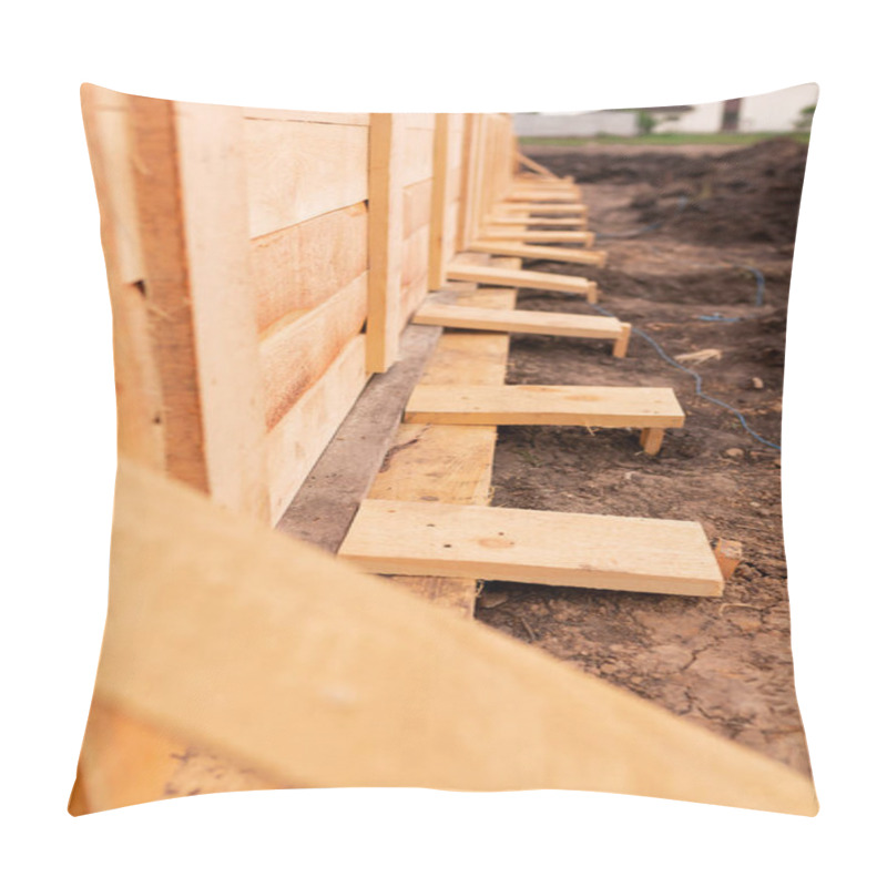 Personality  Wooden Formwork For Creating Strip Foundation For New House Basis. Constructing House From The Beginning Concept Pillow Covers