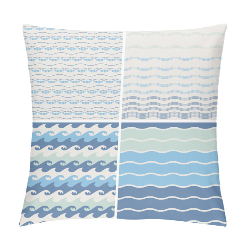 Personality  Set Of Sea Wave. Seamless Patterns In White, Turquoise And Dark Blue Colors. Vector Illustration. Pillow Covers