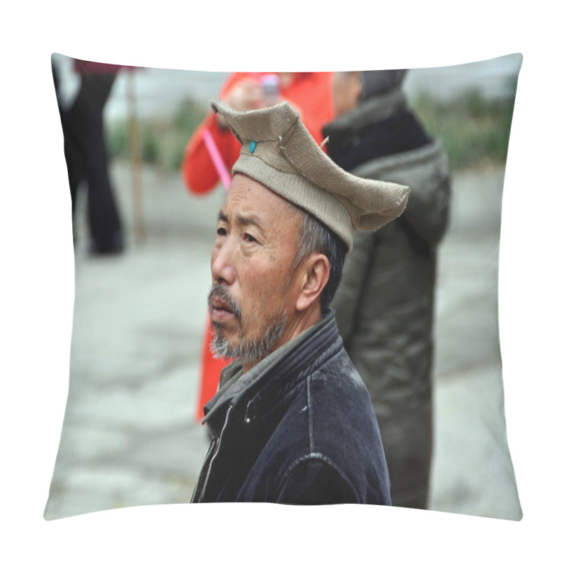 Personality  Pengzhou, China: Chinese Man Wearing Four-Cornered Knit Cap Pillow Covers