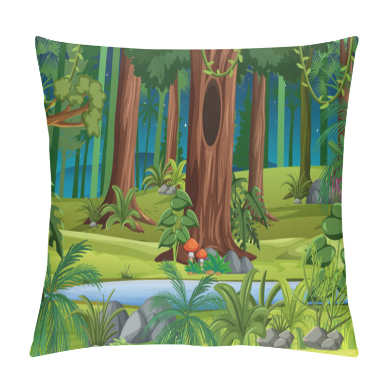 Personality  Forest Landscape Scene At Night With Many Different Trees Illustration Pillow Covers