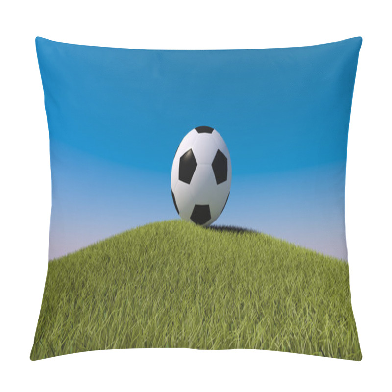 Personality  Soccer Ball On A Grassy Hill. 3d Render Pillow Covers