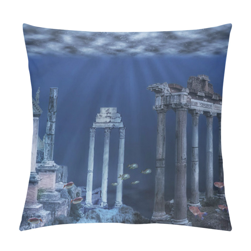 Personality  Illustration Of The Ruins Of The Atlantis Civilization. Underwater Ruins Pillow Covers