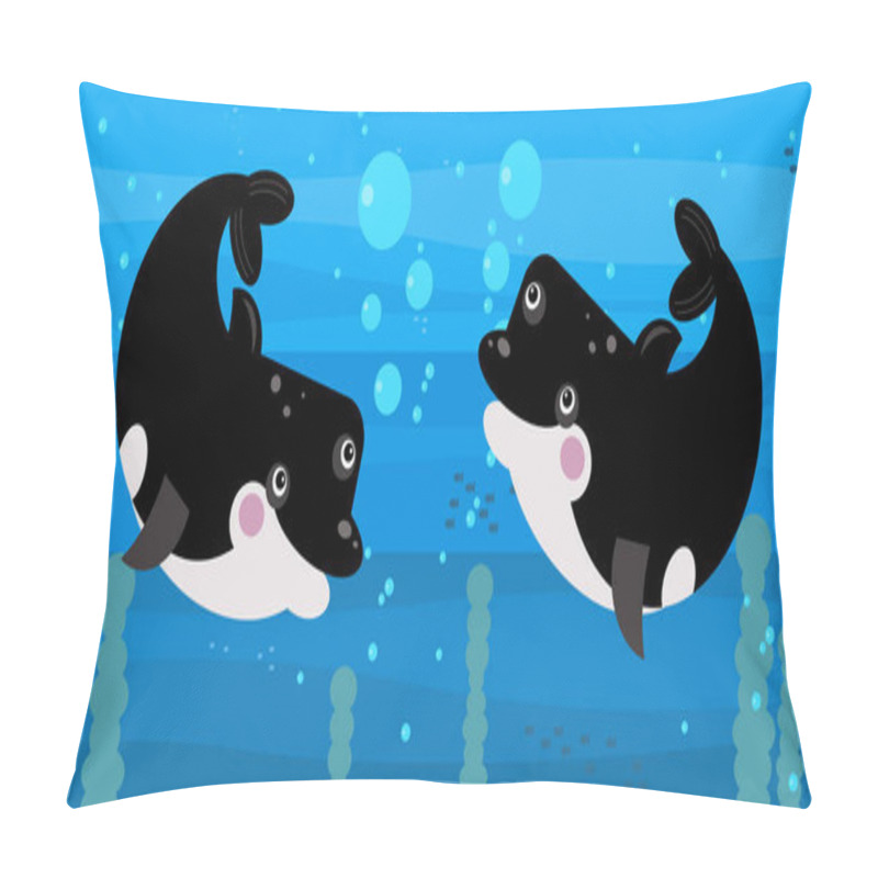 Personality  Happy Cartoon Underwater Scene With Swimming Coral Reef Fishes Illustration Pillow Covers