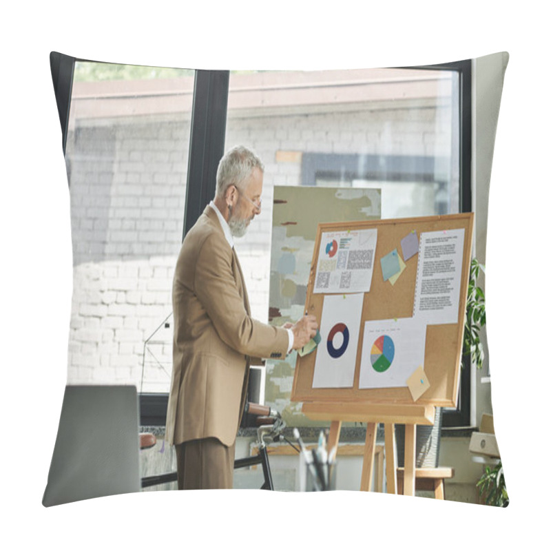 Personality  A Man With A Beard Organizes A Presentation On A Corkboard During An Online Class, Lgbtq Teacher Pillow Covers