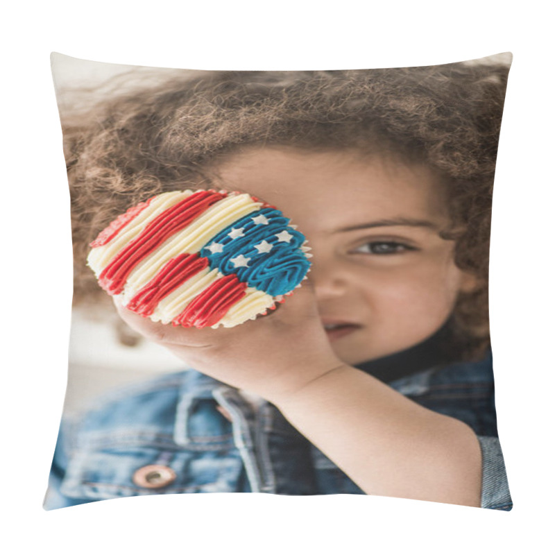 Personality  Girl With American Flag Muffin Pillow Covers