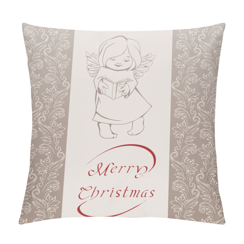 Personality  Rich Ornate Christmas Background With Singing Angel. Pillow Covers