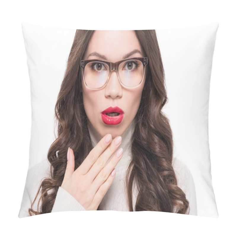 Personality  Woman With Bright Lips In Glasses Pillow Covers