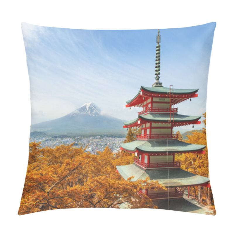 Personality  Mt. Fuji With Red Pagoda At Autumn Season In Japan Pillow Covers