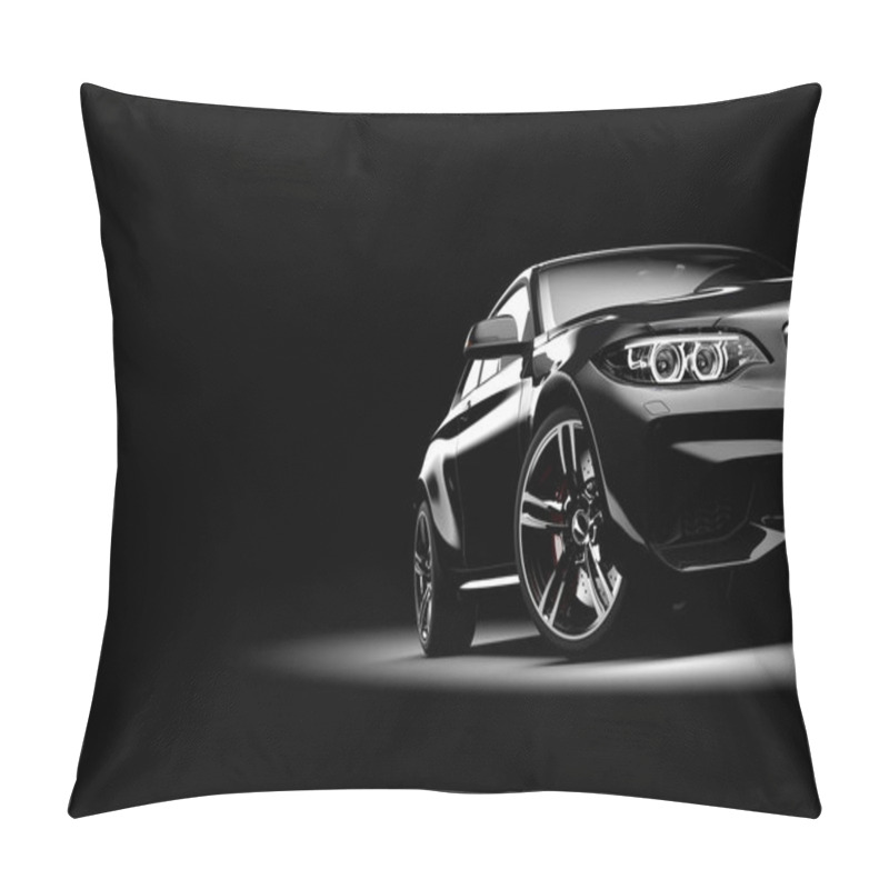 Personality  Generic Black Unbranded Car Isolated On A Dark Background. 3d Illustration Pillow Covers