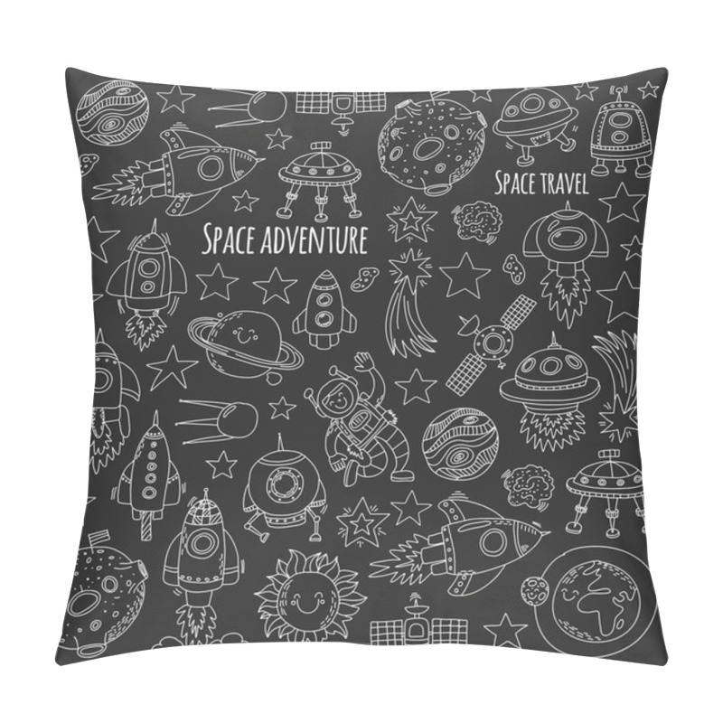 Personality  Space, Satellite, Moon, Stars, Spacecraft, Space Station Space Hand Drawn Doodle Icons And Patterns Pillow Covers