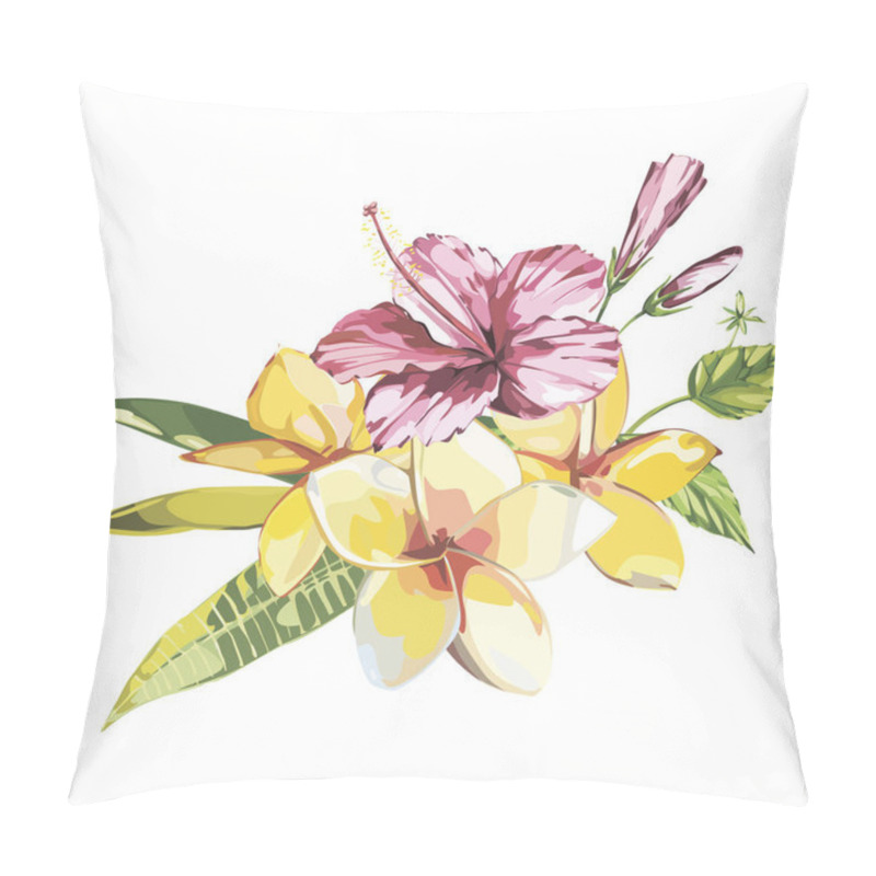 Personality  Tropical Flowers Plumeria And Hibiscus Whis Leaf Isolated On White Background. EPS 10 Pillow Covers