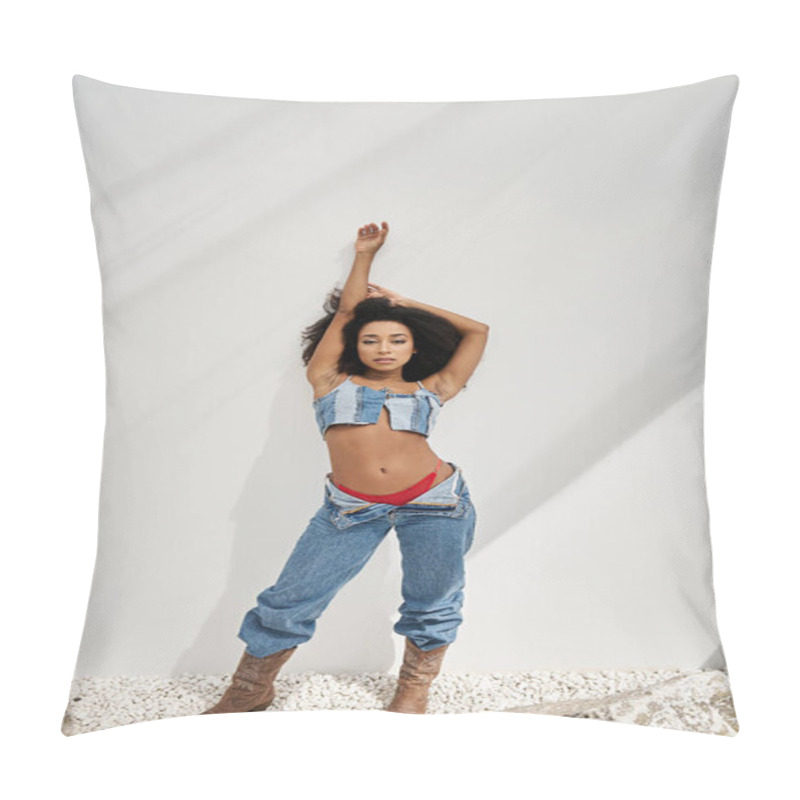 Personality  A Young Woman Confidently Poses, Expressing Her Vibrant Style And Individuality In A Modern Space. Pillow Covers