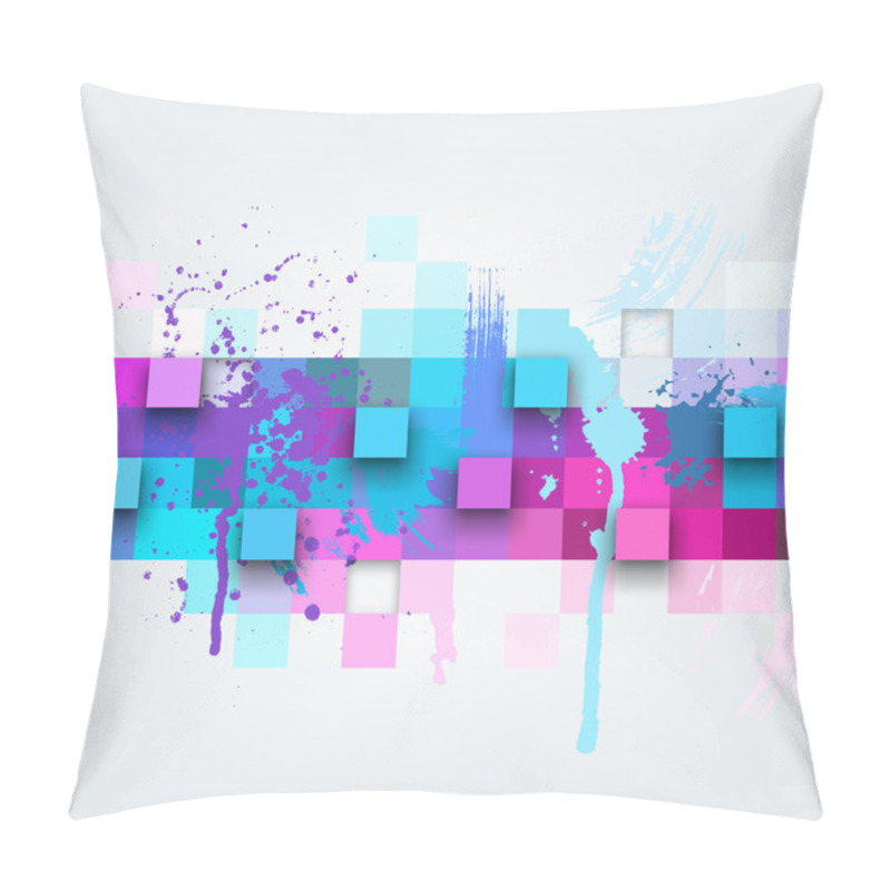 Personality  Vector Background. Illustration Of Abstract Texture With Squares And Paint Splashes. Pillow Covers