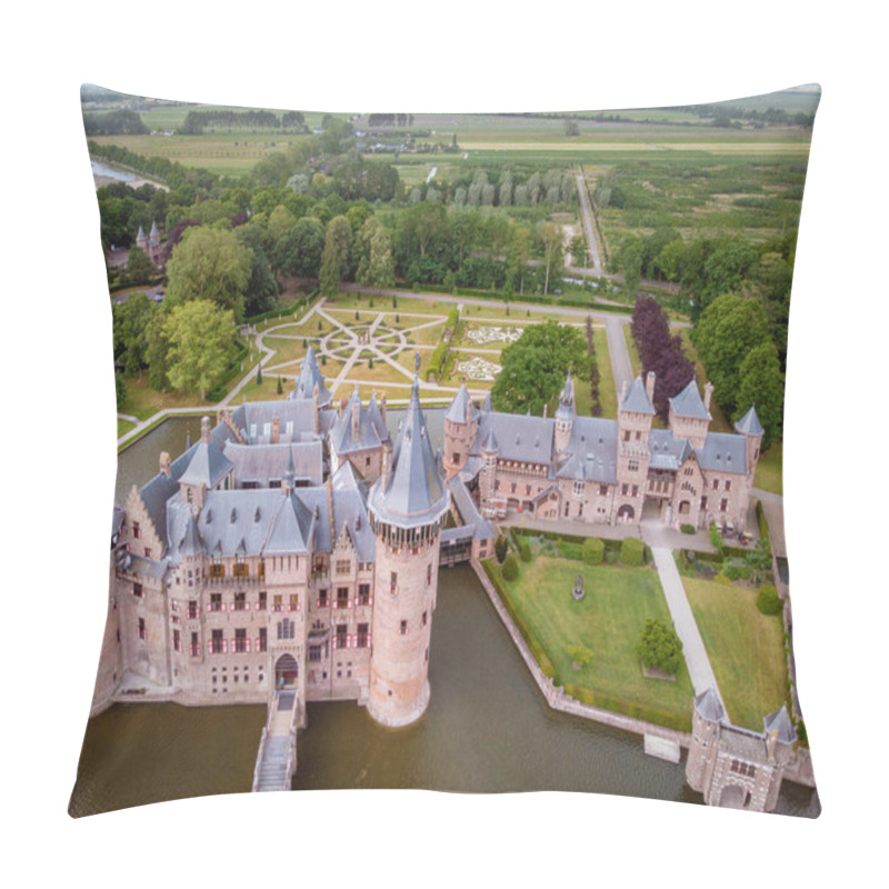 Personality  Public Garden At Old Historical Castle De Haar Netherlands Utrecht On A Bright Summer Day,Aerial From The Castle De Haar In The Netherlands Pillow Covers