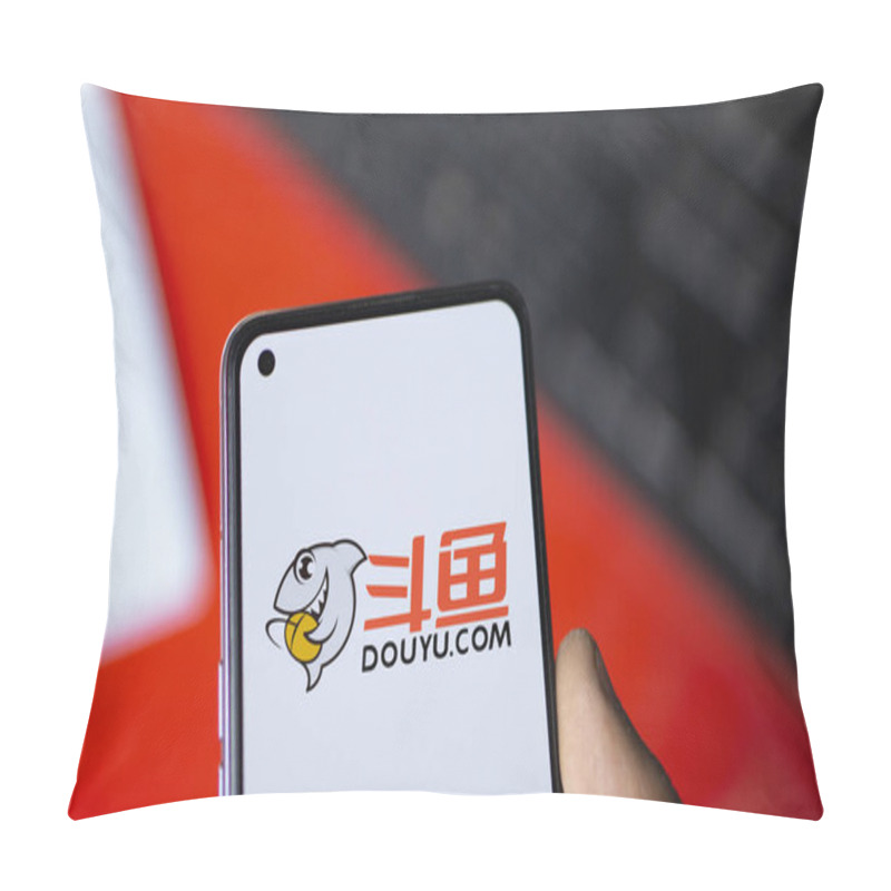 Personality  Dhaka, Bangladesh- 12 Oct 2024: DouYu Logo Is Displayed On Smartphone. DouYu Is A Chinese Video Live Streaming Service. Pillow Covers