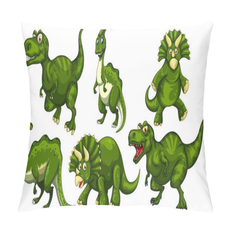 Personality  Set Of Green Dinosaur Cartoon Character Illustration Pillow Covers