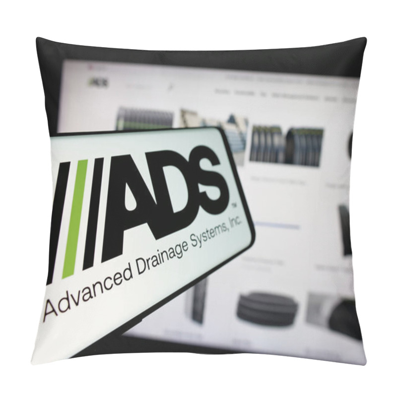 Personality  Stuttgart, Germany - 10-08-2024: Smartphone With Logo Of US Company Advanced Drainage Systems Inc. (ADS) On Screen In Front Of Website. Focus On Center-left Of Phone Display. Pillow Covers