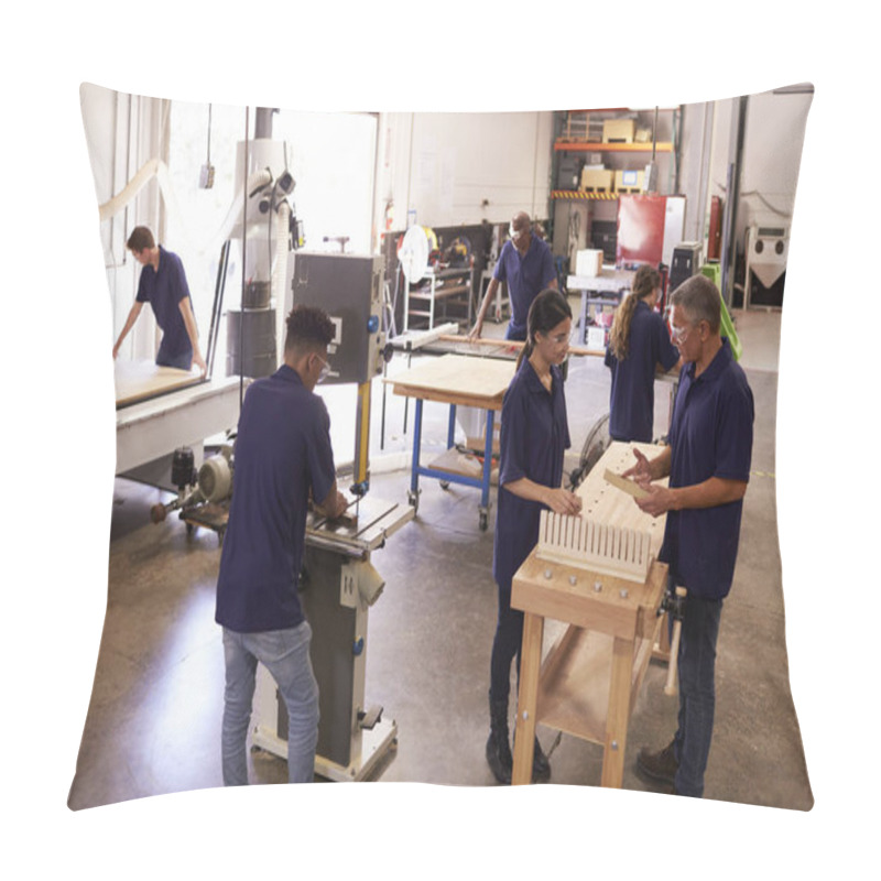 Personality  Carpenters Working In Busy Workshop Pillow Covers