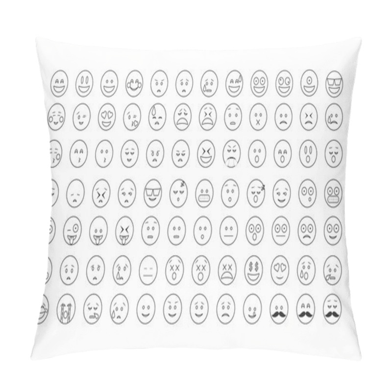 Personality  Set Of Black Outline Emoticon Vector Pillow Covers