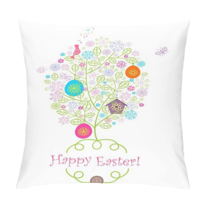 Personality  Beautiful Easter Greeting With Blossoming Tree Pillow Covers