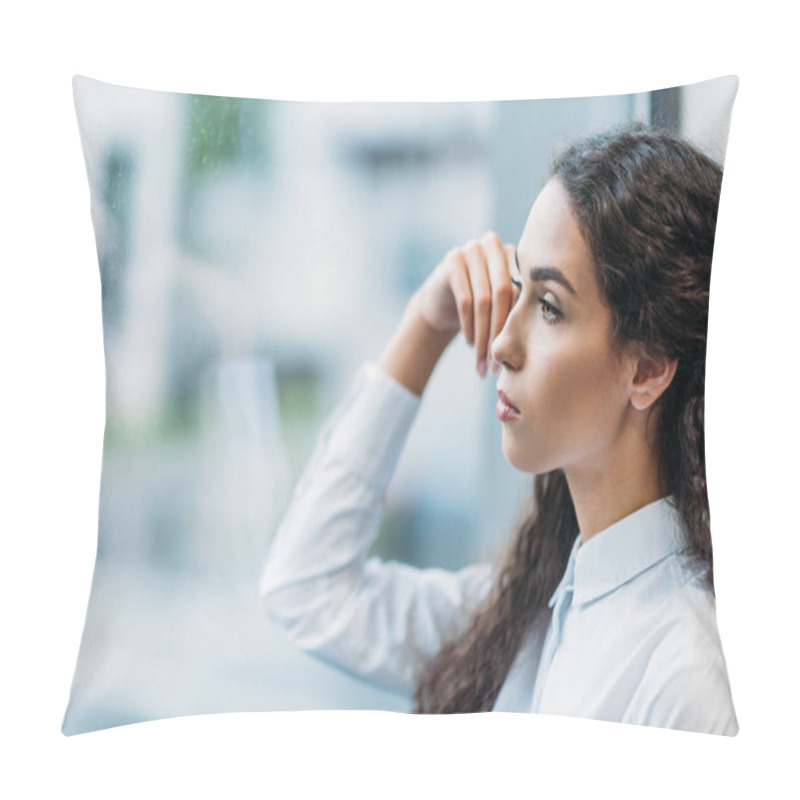 Personality  Pensive Brunette Businesswoman Pillow Covers