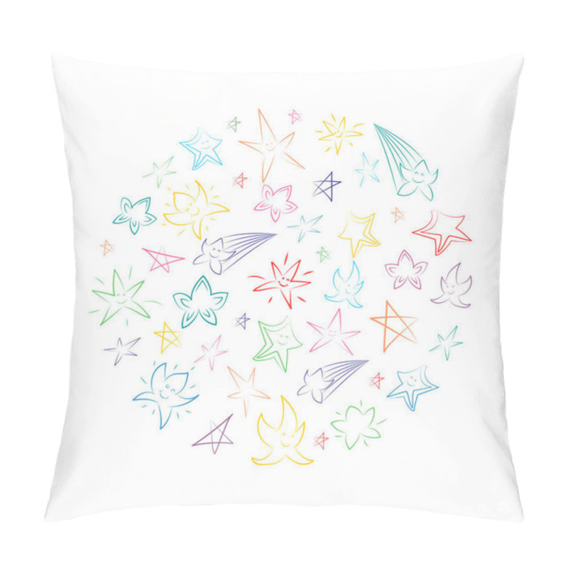 Personality  Colorful Hand Drawn Stars Arranged In A Circle. Children Drawings Of Doodle Stars. Sketch Style Pillow Covers