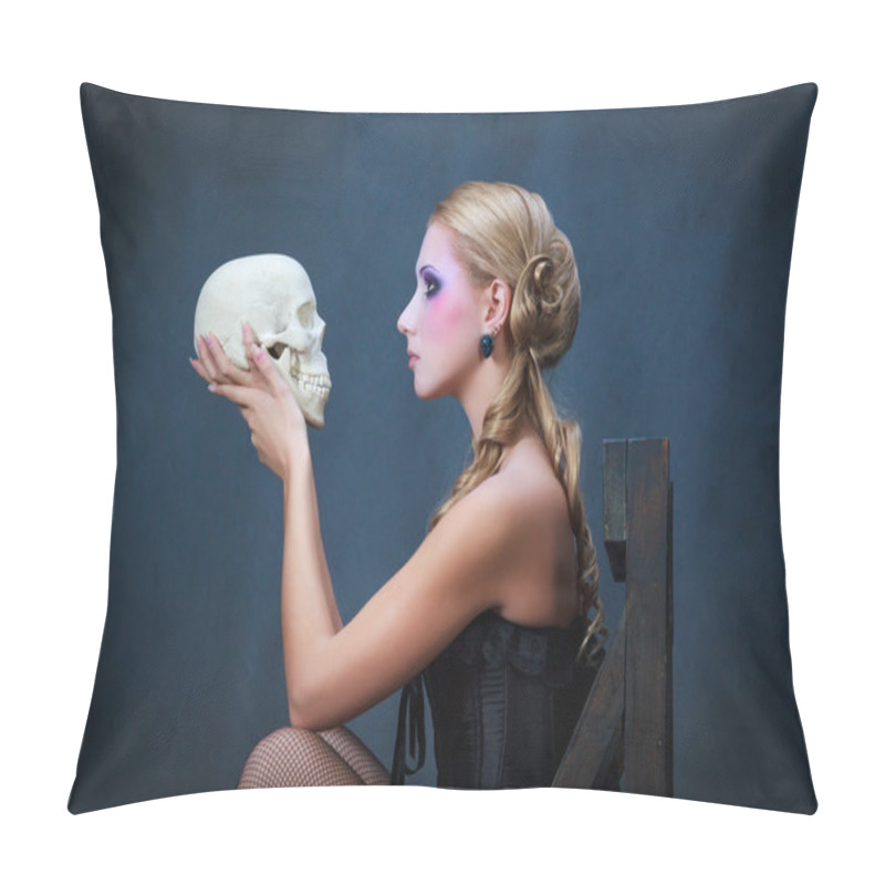 Personality  Woman With A Skull, Studio Shot Pillow Covers