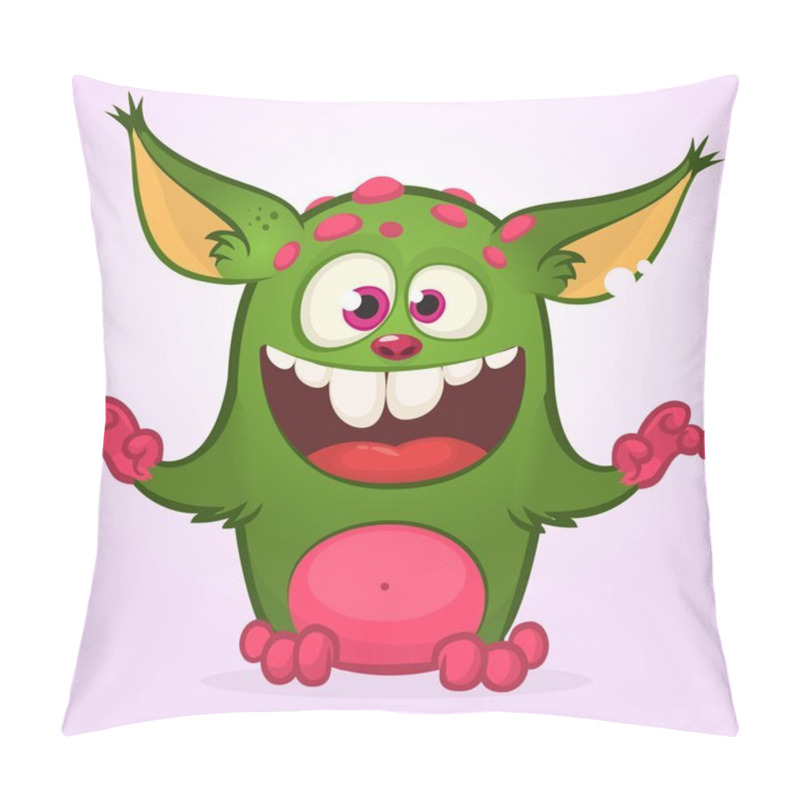 Personality  Cartoon Laughing Green Monster. Vector Illustration Of Green  Monster Isolated. Halloween Design Pillow Covers