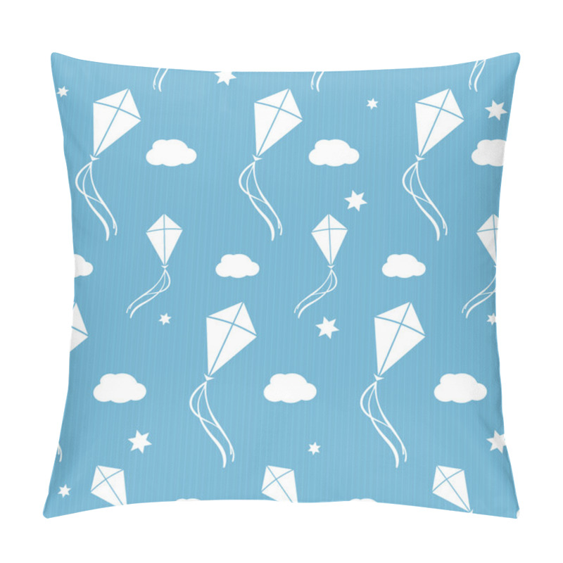 Personality  Seamless Vector Background With White Kites In The Blue Sky Pillow Covers