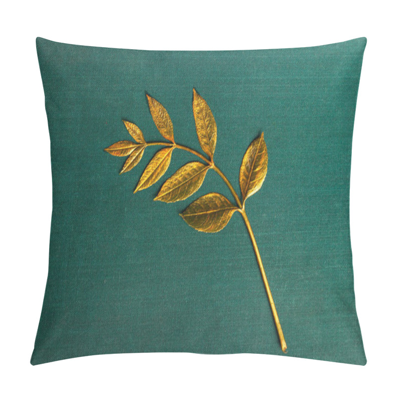 Personality  Golden Autumn Branch On The Textured Green Background With Copy Space For Design Wedding Cards, Valentines Day, Greeting Cards Pillow Covers