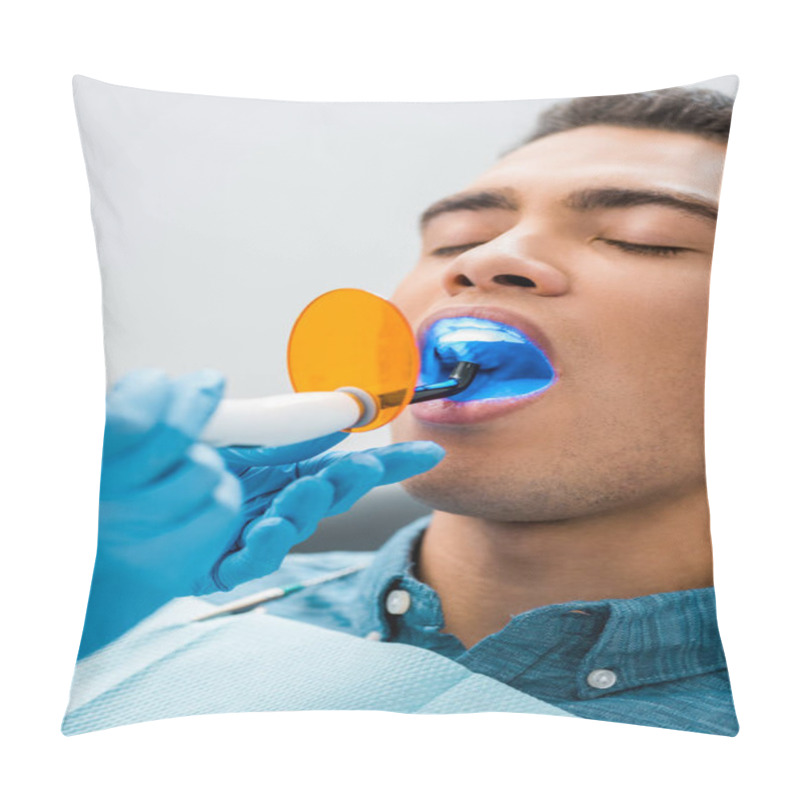 Personality  Close Up Of Handsome African American Man During Whitening Procedure  Pillow Covers