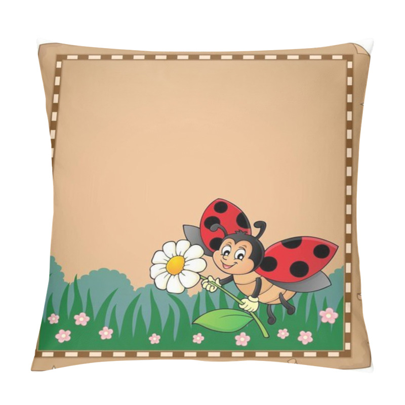 Personality  Parchment With Ladybug Holding Flower Pillow Covers